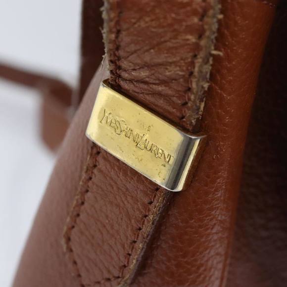 SAINT LAURENT Shoulder Bag Leather Brown Gold Auth 93349 - Picture 10 of 16